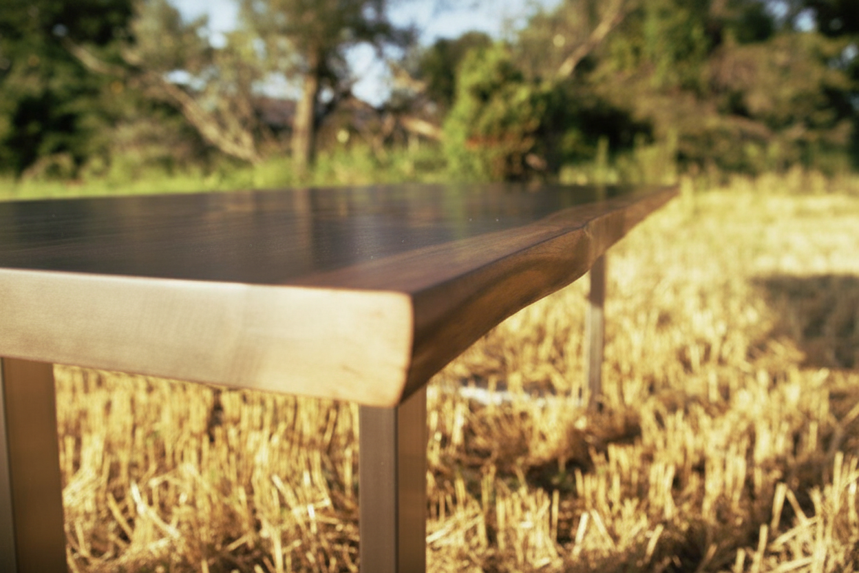 Solid hardwood table photographed outdoors in Ontario, reflecting Beaver Hardwood’s connection to material, craft, and place.