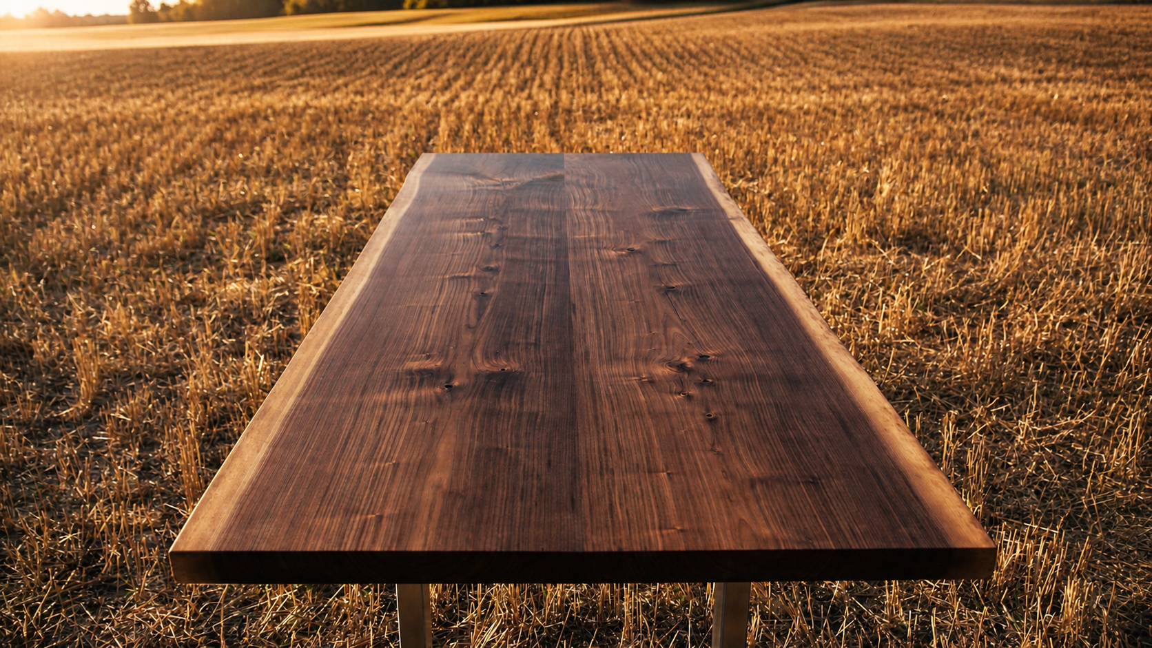 Solid hardwood table photographed in the central Ontario landscape, reflecting Beaver Hardwood’s local, limited-production craftsmanship.